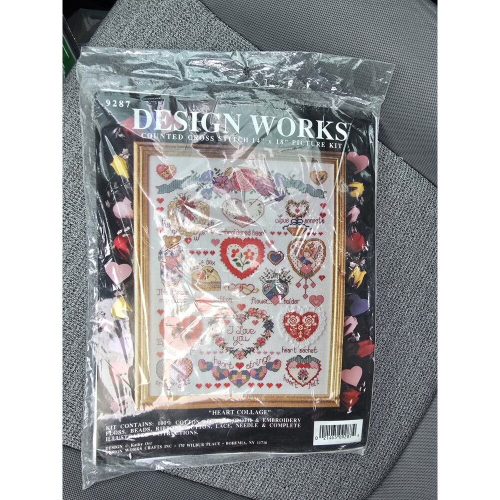 Design Works "Heart Collage" Valentine Love Beaded Cross Stitch Kit Kathy Orr